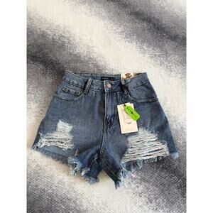 Sincerely Jules Distressed Denim Super High Rise Shorts Women Size 0 | 24 NWT